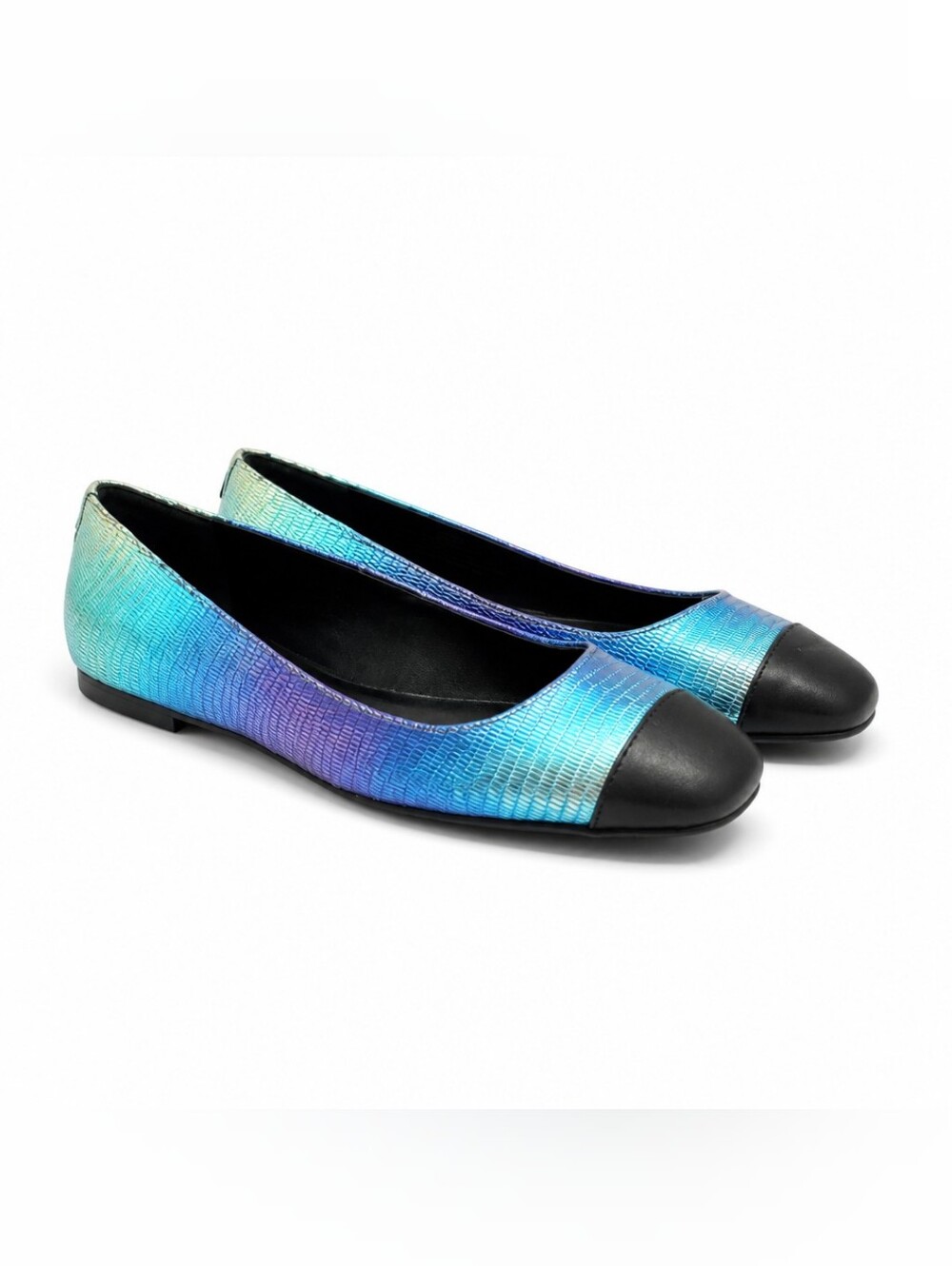 Karl Lagerfeld Zayna Cap-Toe Iridescent Blue-Purple Ballet Flats